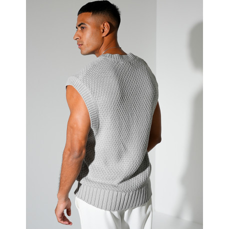 T-shirt sans manches & col V en maille