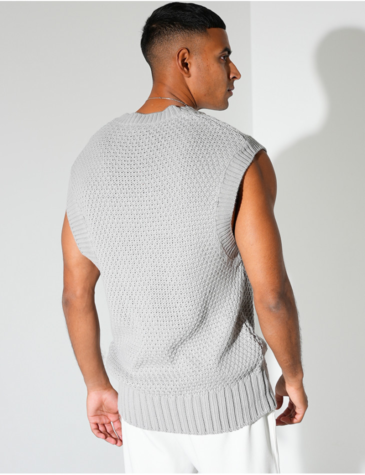 T-shirt sans manches & col V en maille