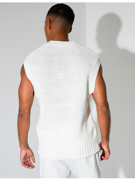 T-shirt sans manches & col V en maille