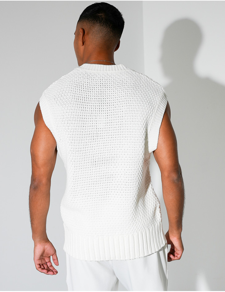 T-shirt sans manches & col V en maille