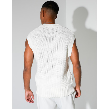 T-shirt sans manches & col V en maille