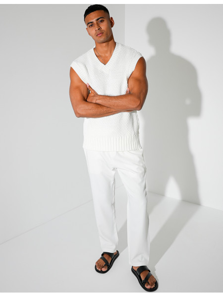 T-shirt sans manches & col V en maille