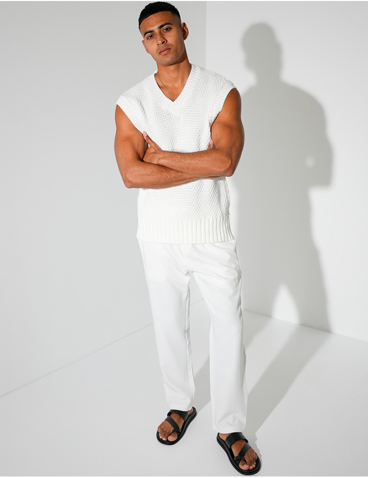 T-shirt sans manches & col V en maille