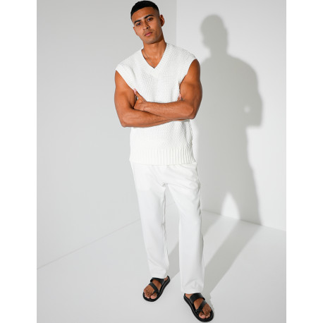 T-shirt sans manches & col V en maille