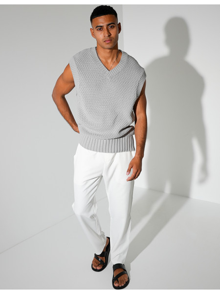 T-shirt sans manches & col V en maille