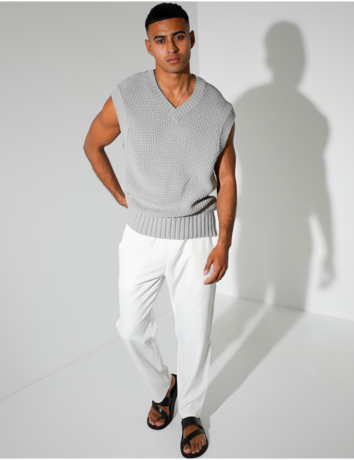 T-shirt sans manches & col V en maille