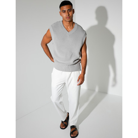 T-shirt sans manches & col V en maille