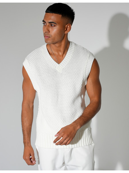 T-shirt sans manches & col V en maille