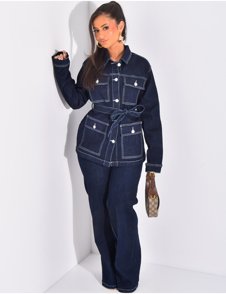 Ensemble veste en jeans à poches et jeans coupe droite