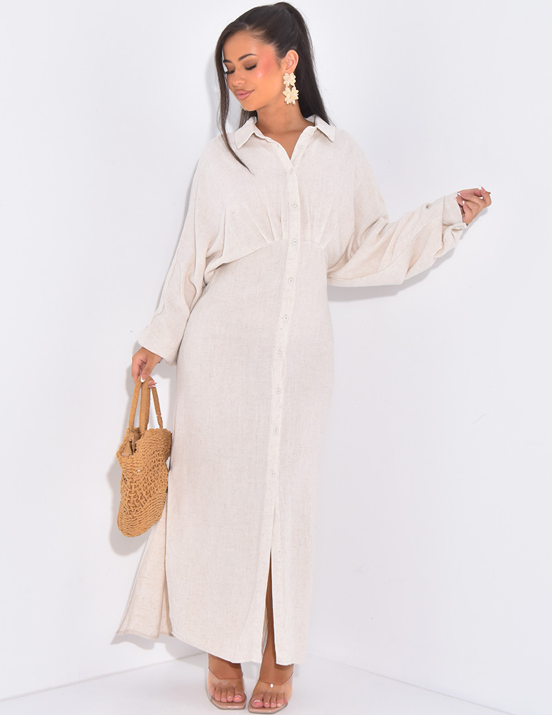 Slim-fit linen shirt dress...