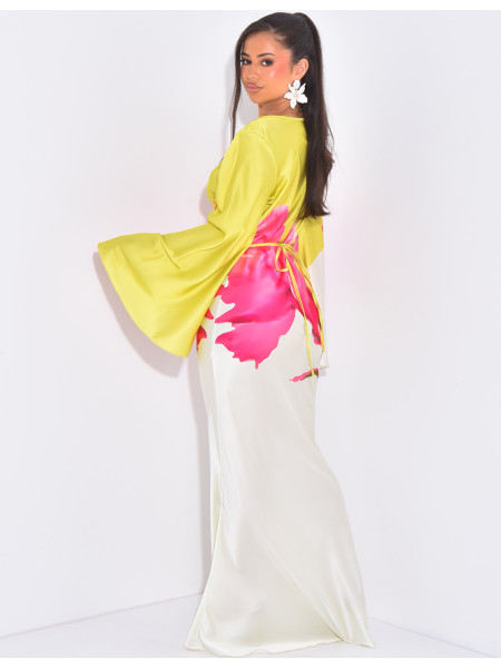 Floral print satin maxi dress