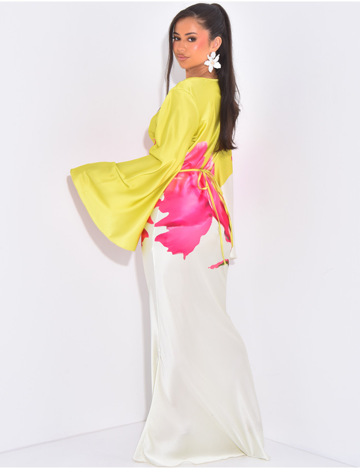 Floral print satin maxi dress