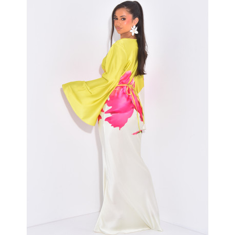 Floral print satin maxi dress