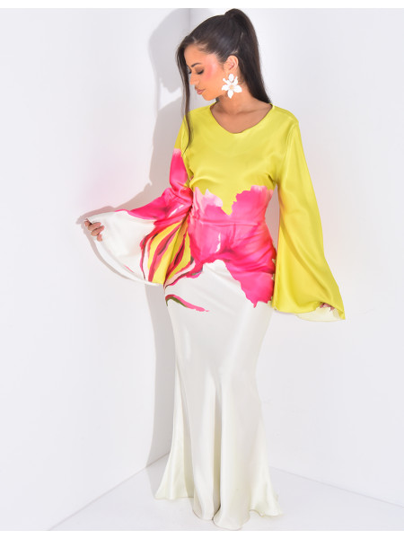 Floral print satin maxi dress