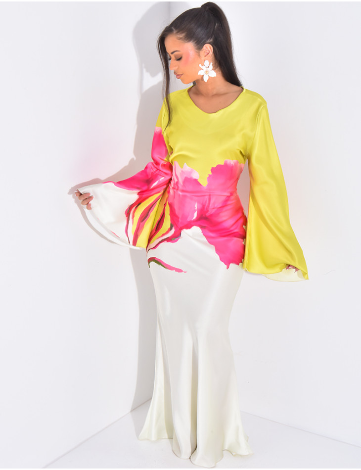 Floral print satin maxi dress