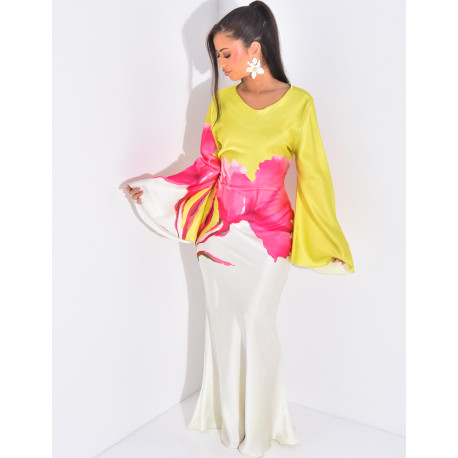 Floral print satin maxi dress