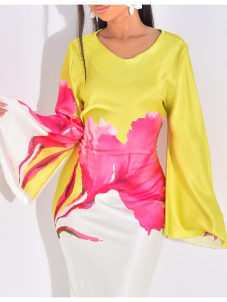 Floral print satin maxi dress