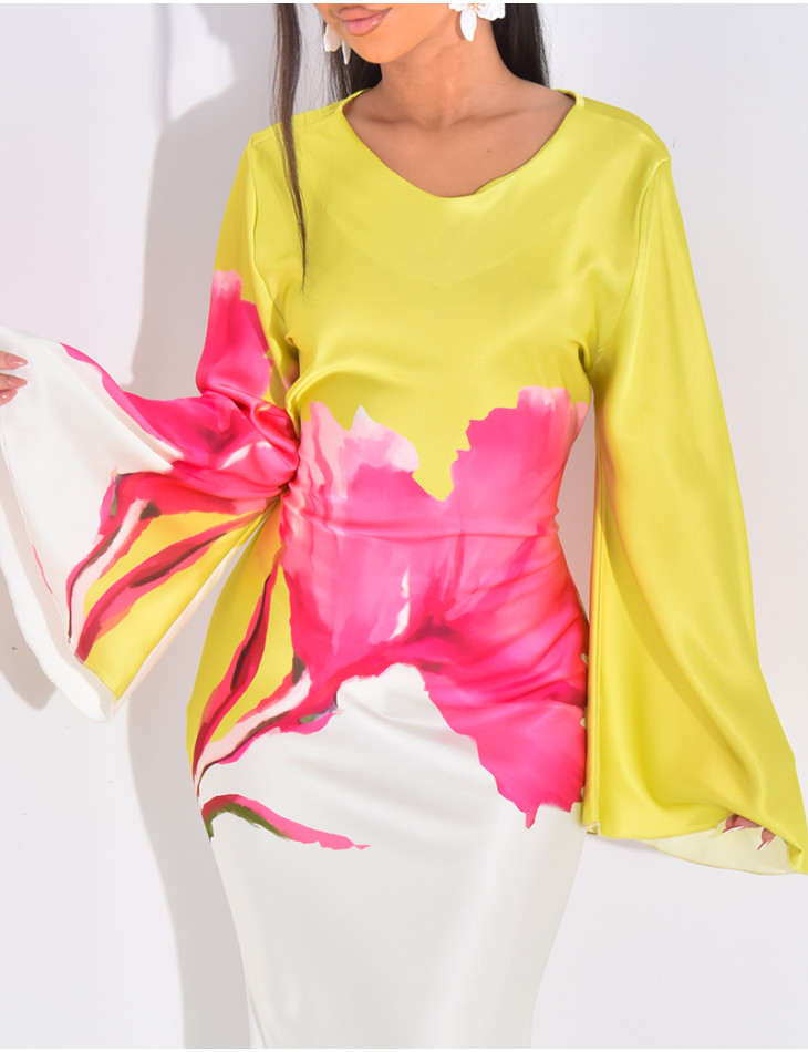 Floral print satin maxi dress