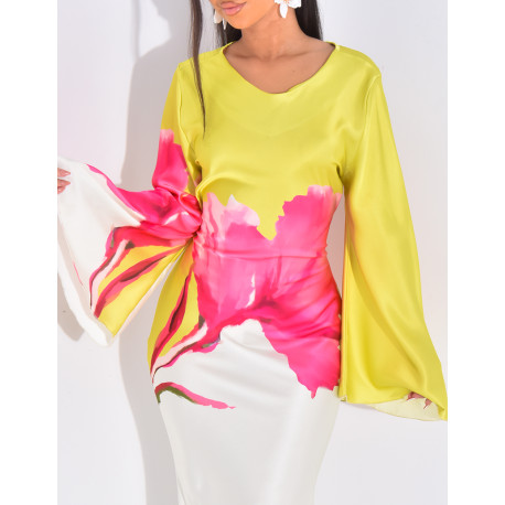 Floral print satin maxi dress