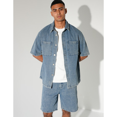 Ensemble en jeans short et chemise texturé