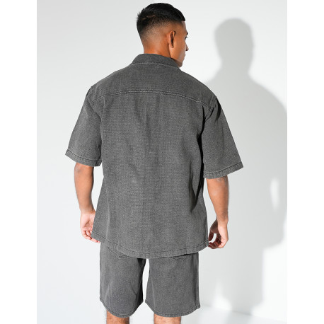 Ensemble en jeans short et chemise texturé