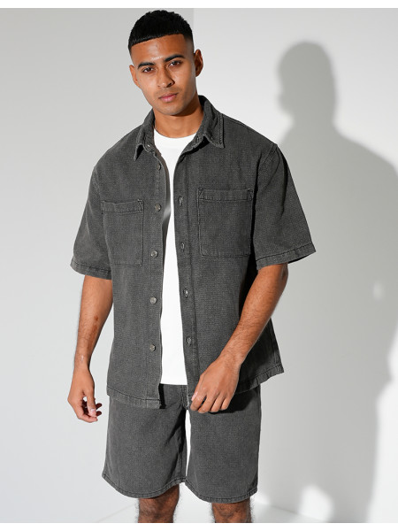 Ensemble en jeans short et chemise texturé