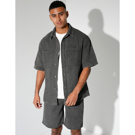 Ensemble en jeans short et chemise texturé