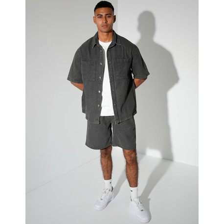 Ensemble en jeans short et chemise texturé