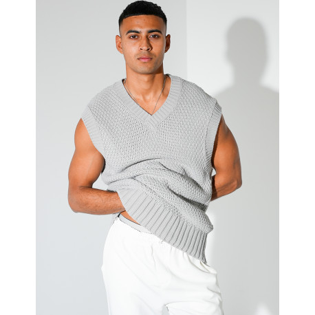 T-shirt sans manches & col V en maille