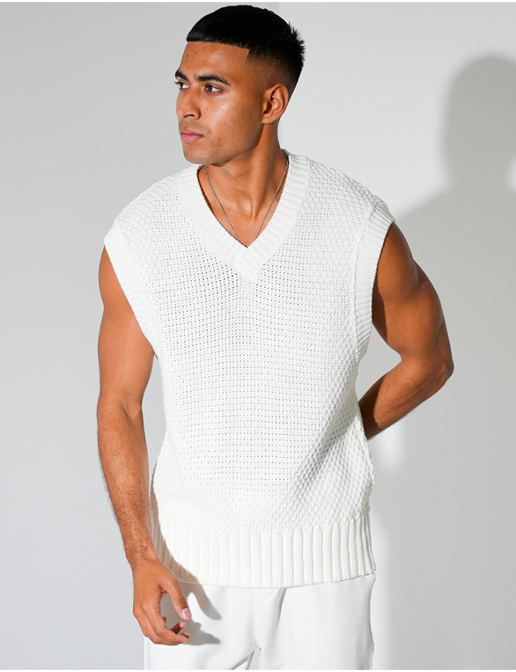 T-shirt sans manches & col V en maille