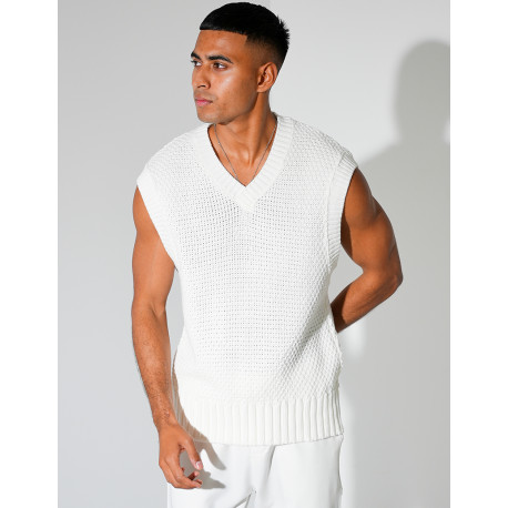 T-shirt sans manches & col V en maille