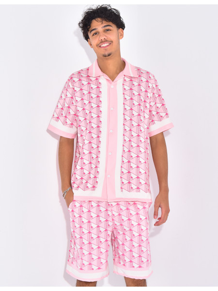 Ensemble short et chemise à motifs géométriques