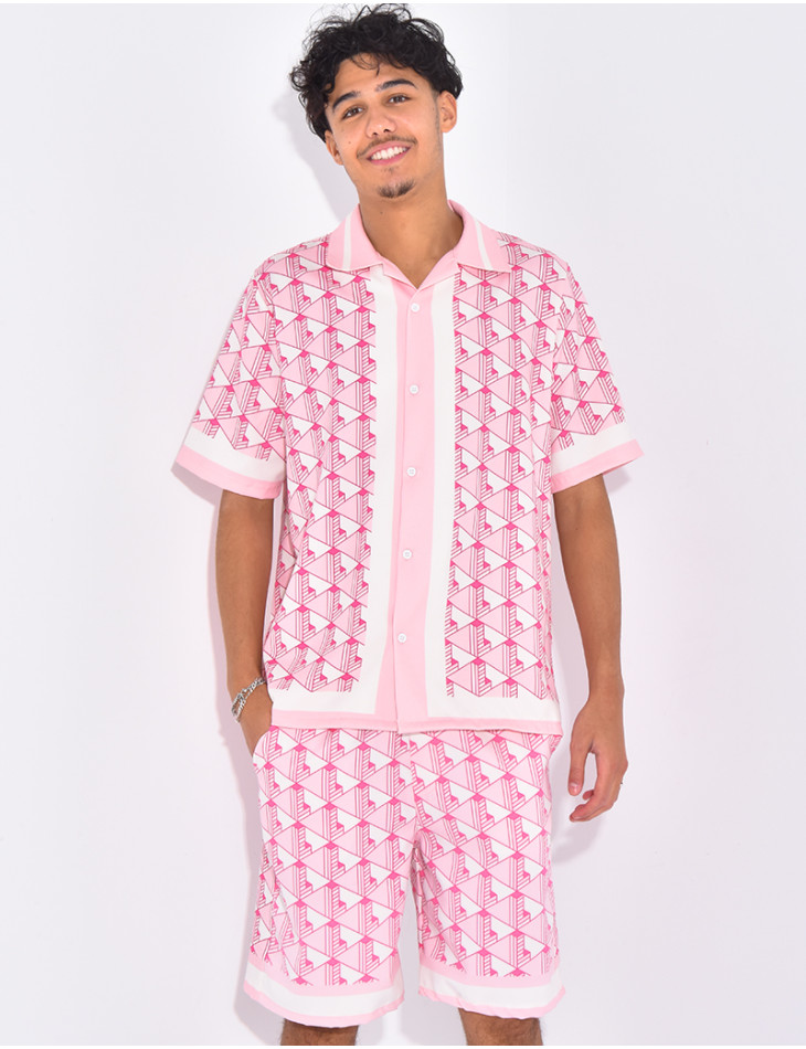Ensemble short et chemise à motifs géométriques