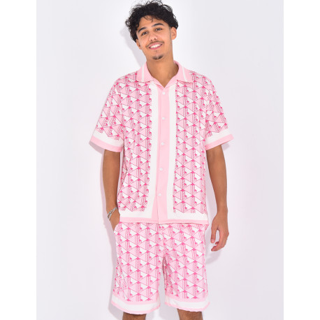 Ensemble short et chemise à motifs géométriques