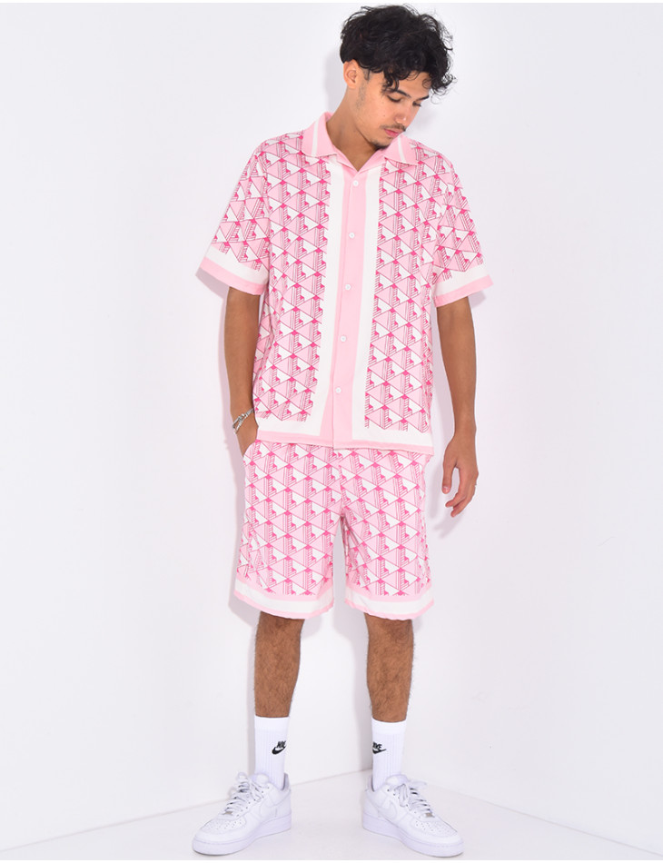 Ensemble short et chemise à motifs géométriques