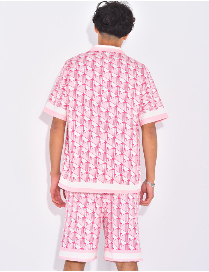 Ensemble short et chemise à motifs géométriques