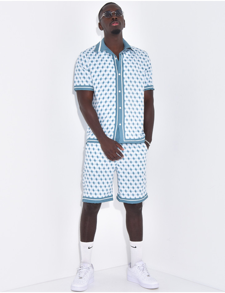 Ensemble short et chemise à motifs géométriques