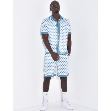 Ensemble short et chemise à motifs géométriques