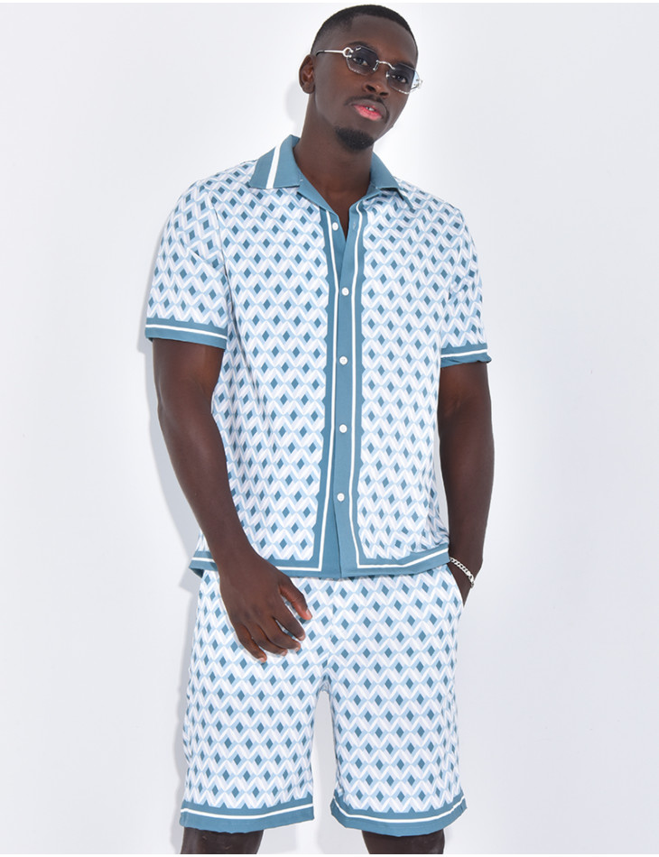 Ensemble short et chemise à motifs géométriques