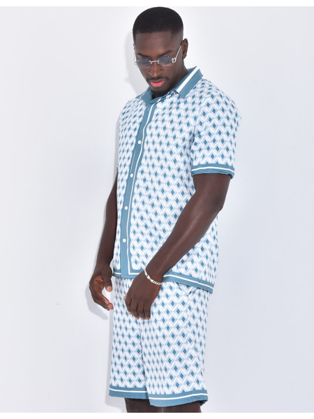 Ensemble short et chemise à motifs géométriques