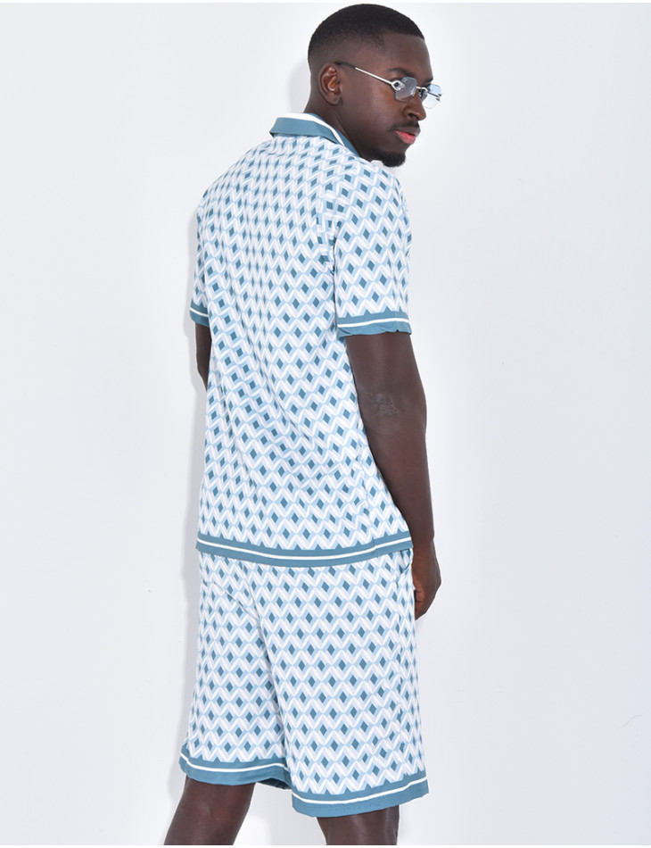Ensemble short et chemise à motifs géométriques