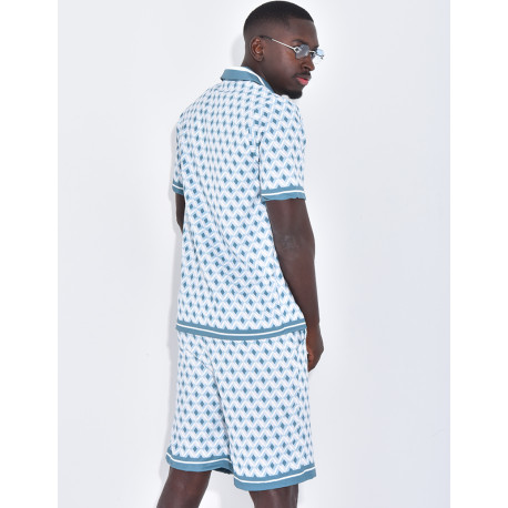Ensemble short et chemise à motifs géométriques