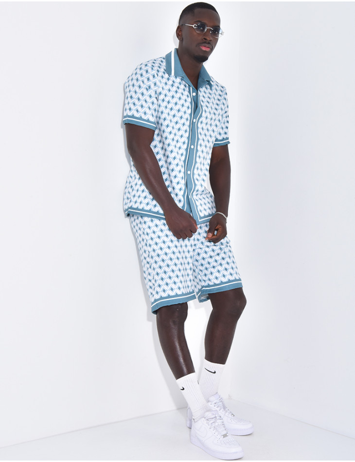 Ensemble short et chemise à motifs géométriques