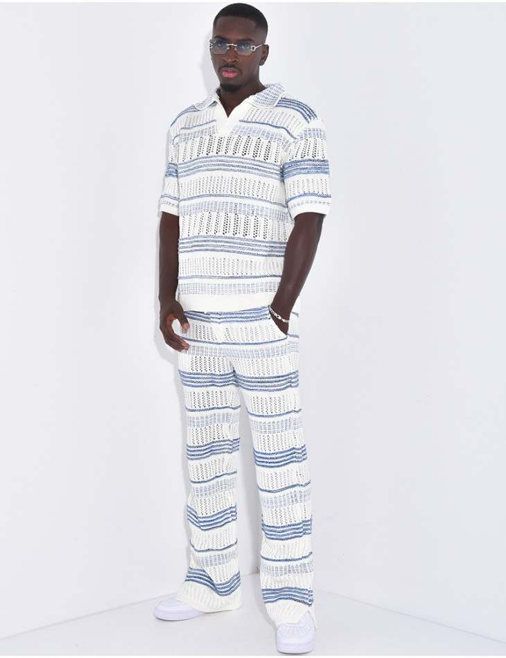 Set aus Polohemd und Hose mit Lochmuster