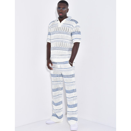 Set aus Polohemd und Hose mit Lochmuster