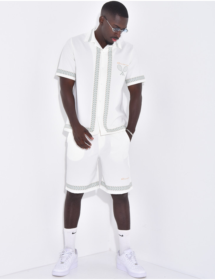 Ensemble shortet chemises à imprimé olivier