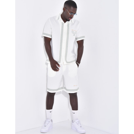 Ensemble shortet chemises à imprimé olivier