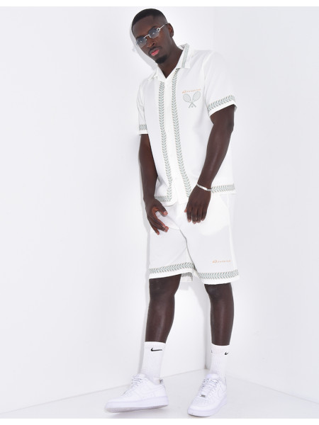 Ensemble shortet chemises à imprimé olivier