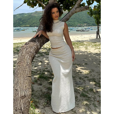 Set aus langem Rock und strukturiertem ärmellosem Top