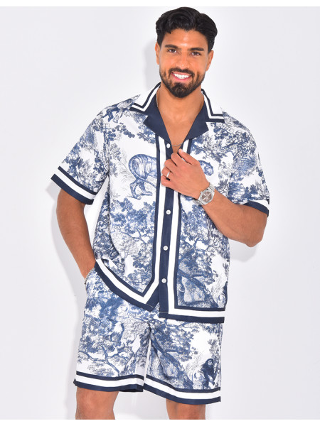 Ensemble short et chemise à motifs paysage